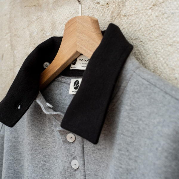 Polo Homme Gris Chiné - Col & Manches longues Noir – Image 6