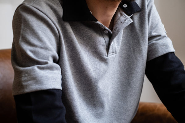 Polo Homme Gris Chiné - Col & Manches longues Noir – Image 3