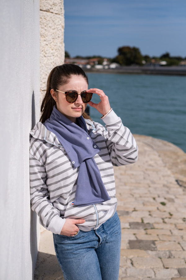 Pack Zipped Sweatshirt Mixed + Hood (Striped White/Grey Speckled) - Image 3