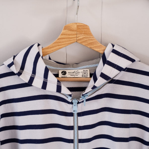 Pack Zipped Sweatshirt Mixed + Hood (Striped White/Navy Blue) - Image 10