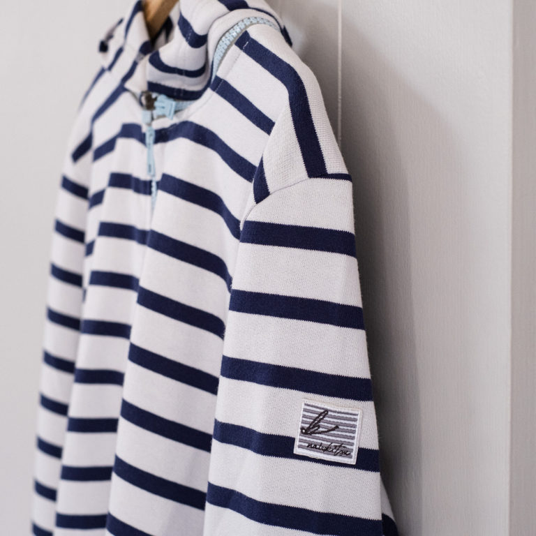 Pack Zipped Sweatshirt Mixed + Hood (Striped White/Navy Blue)