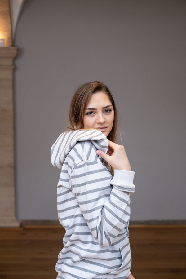 Pack Zipped Sweatshirt Mixed + Hood (Striped White/Grey Speckled) - Image 2
