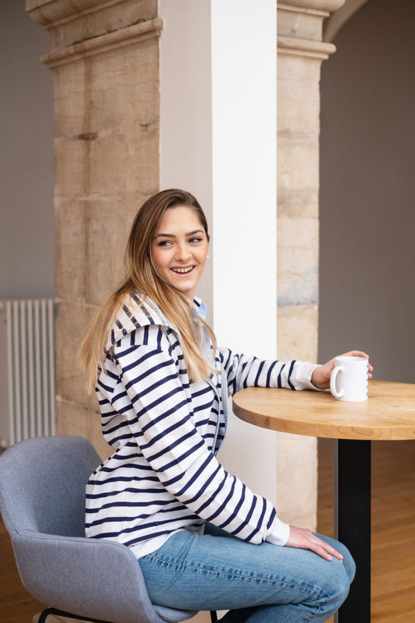 Pack Zipped Sweatshirt Mixed + Hood (Striped White/Navy Blue) - Image 7