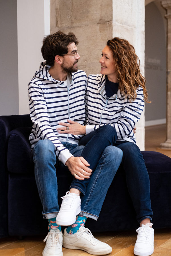 Pack Zipped Sweatshirt Mixed + Hood (Striped White/Navy Blue) - Image 5