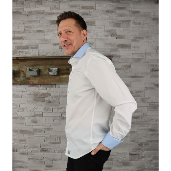 Pack Shirt White Man + Collar & Cuffs Napolitan removable Light Blue - Image 5