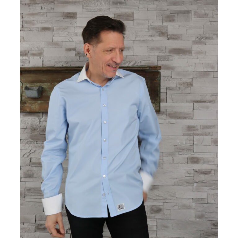 Pack Shirt Man Light Blue  + Collar & Cuffs Neapolitan removable White