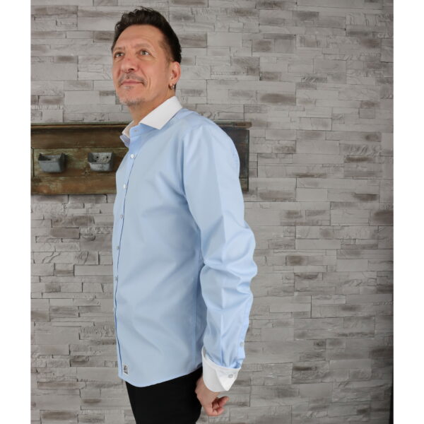 Chemise Mao homme Bleu Clair  + Col & Poignets Napolitain amovibles Blanc – Image 4