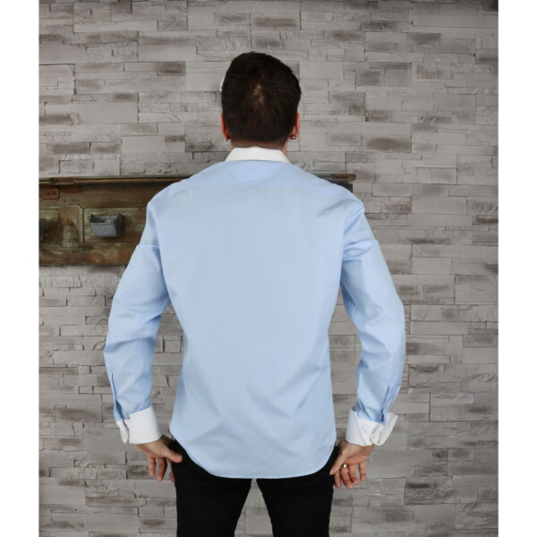 Chemise Mao homme Bleu Clair  + Col & Poignets Napolitain amovibles Blanc – Image 7