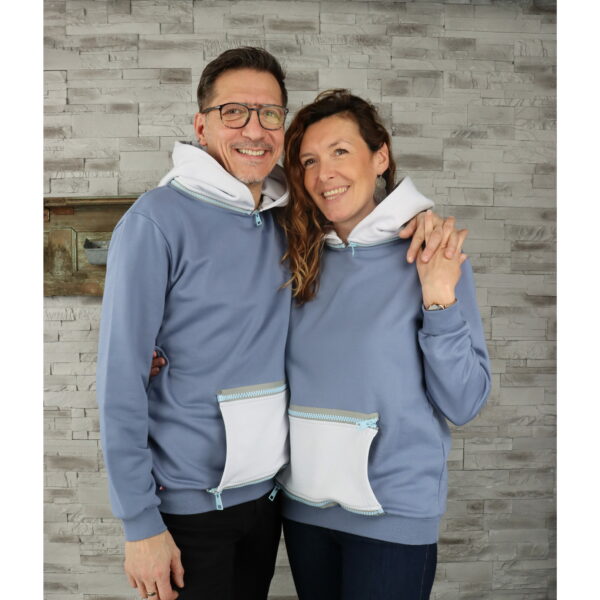 Sweat "INDUS" mixte Gris Bleu + Capuche & Poche Gris Clair – Image 3