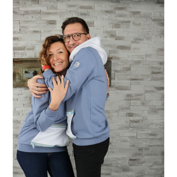 Sweat "INDUS" mixte Gris Bleu + Capuche & Poche Gris Clair – Image 4
