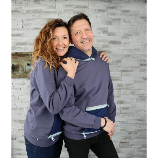 Sweat "INDUS" mixte Gris Foncé + Capuche & Poche Bleu Marine – Image 4