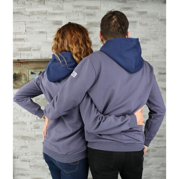 Sweat "INDUS" mixte Gris Foncé + Capuche & Poche Bleu Marine – Image 2