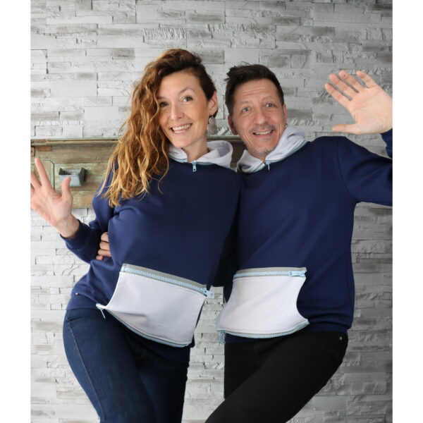 Sweat "INDUS" mixte Bleu Marine + Capuche & Poche Gris Clair – Image 4