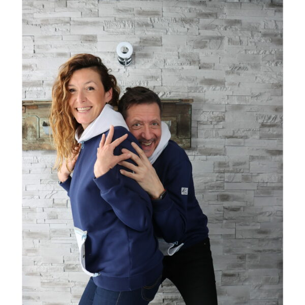 Sweat "INDUS" mixte Bleu Marine + Capuche & Poche Gris Clair – Image 6