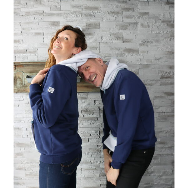 Sweat "INDUS" mixte Bleu Marine + Capuche & Poche Gris Clair