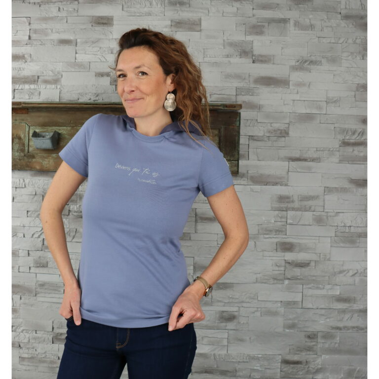 T-Shirt Femme Gris Bleu & Capuche Gris Foncé